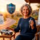 Uma ilustração 3D aconchegante, realista e positiva sobre planejamento financeiro na maturidade. No centro, um homem ou mulher na faixa dos 60 anos, com cabelos grisalhos elegantes e uma expressão serena e ativa, segura com confiança a chave de um carro moderno (ou um modelo em miniatura). Ao redor, flutuam elementos sutis em tons de azul e dourado que remetem à estabilidade e ao consórcio: um calendário marcando um ciclo de 5 anos, uma prancheta com um planejamento financeiro e um escudo de proteção. O fundo é um pôr do sol suave e iluminado sobre uma estrada tranquila, transmitindo segurança, sabedoria e ausência de pressa. Estilo editorial corporativo e inspirador. Alta resolução, proporção 16:9 (820x468)